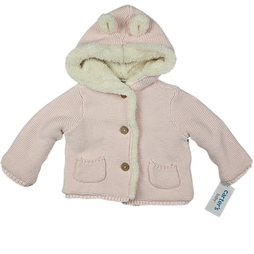 Carters Baby Girl 9 Month Light Pink Bear Hood Sherpa Jacket Full Lined Cute NWT